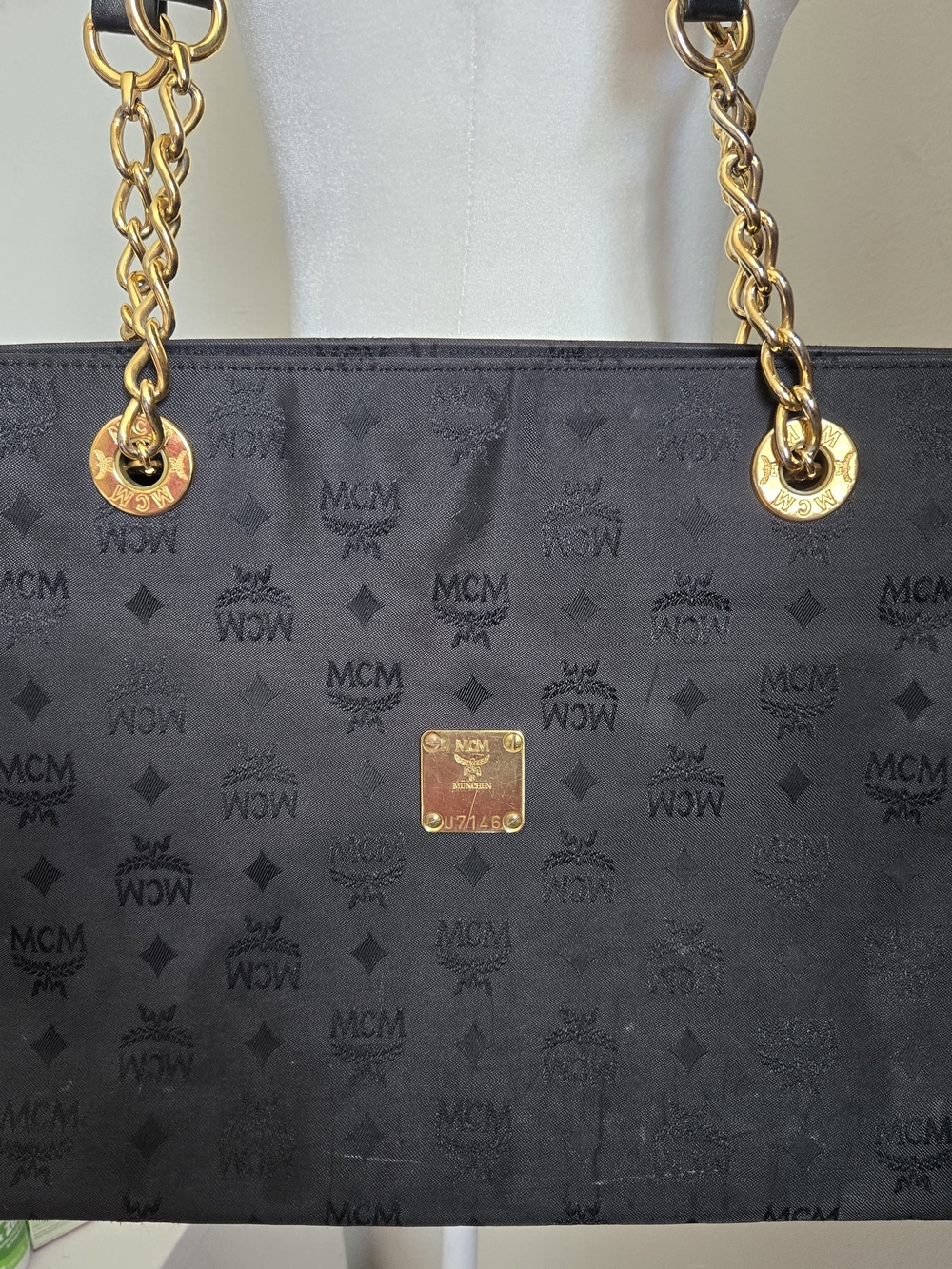 MCM Black Logo-Print Shoulder Bag with Gold Hardware - Picture 9 of 16